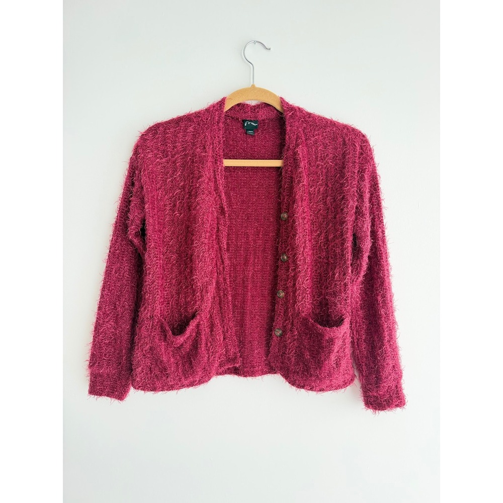 Art Class Burgundy Red Fuzzy Eyelash Knit Cardigan Sweater Cozy Girl L 10/12